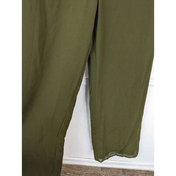 Modcloth Jumpsuit Intrigue Mastery Chiffon Wide Leg Olive Green Boho Size S - Picture 5 of 13
